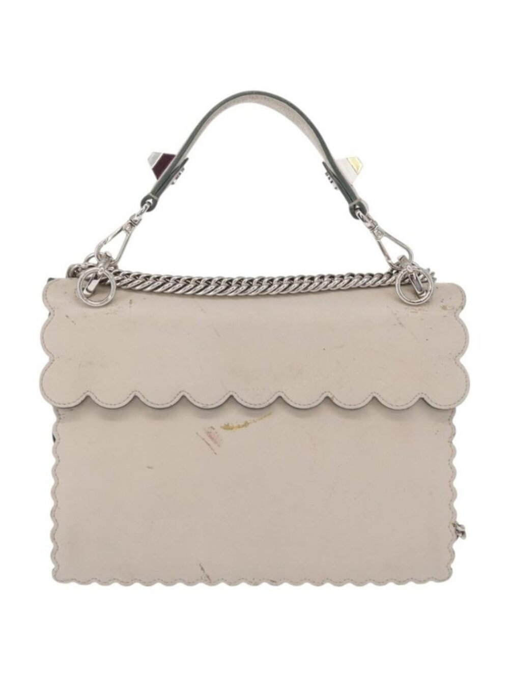 Authentic FENDI Chain Canai Shoulder Bag Leather 2way Gray Silver - Picture 5 of 16